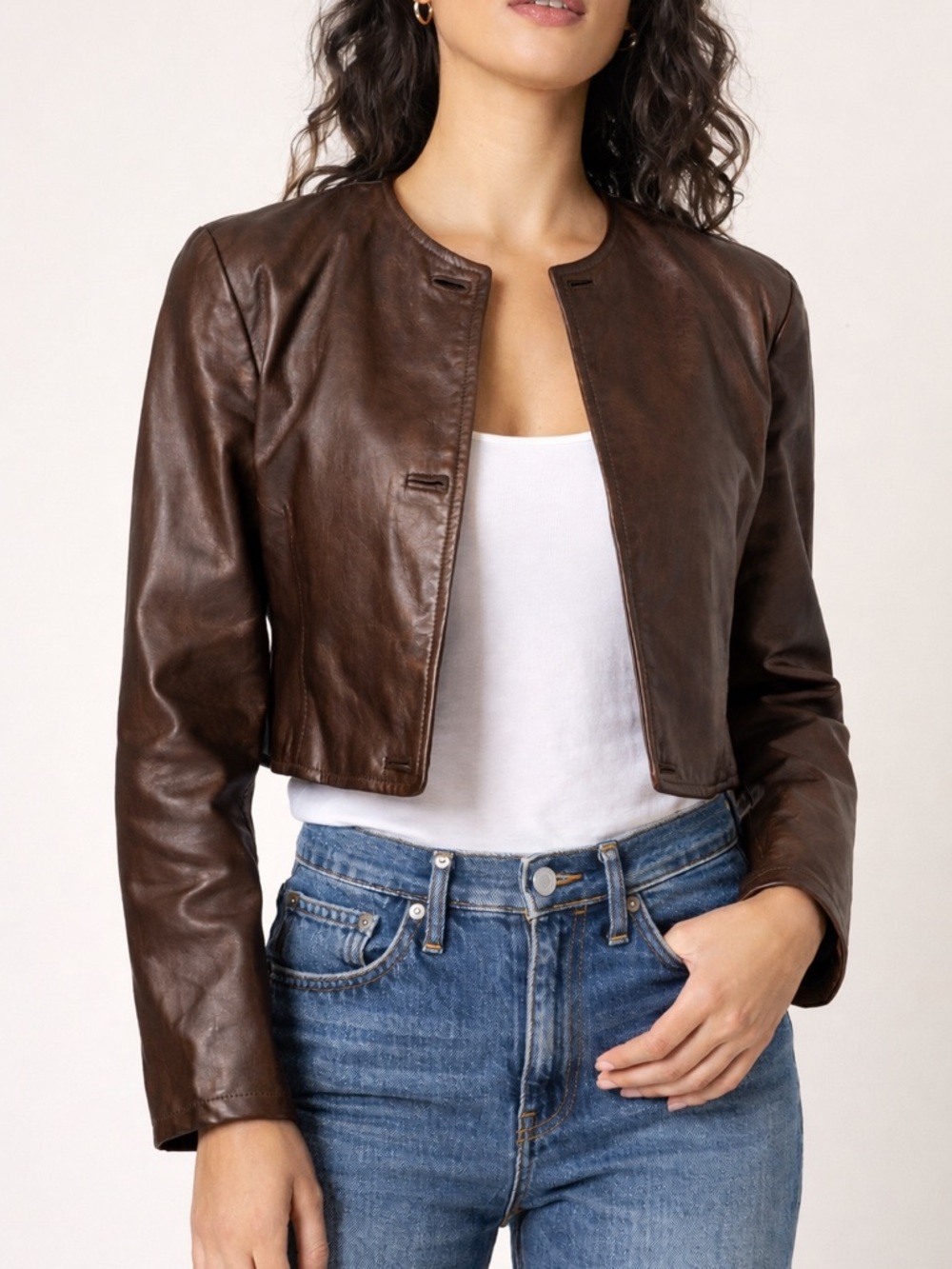 Vintage KENAR Y2K Bronze Cropped Leather Jacket Sz S